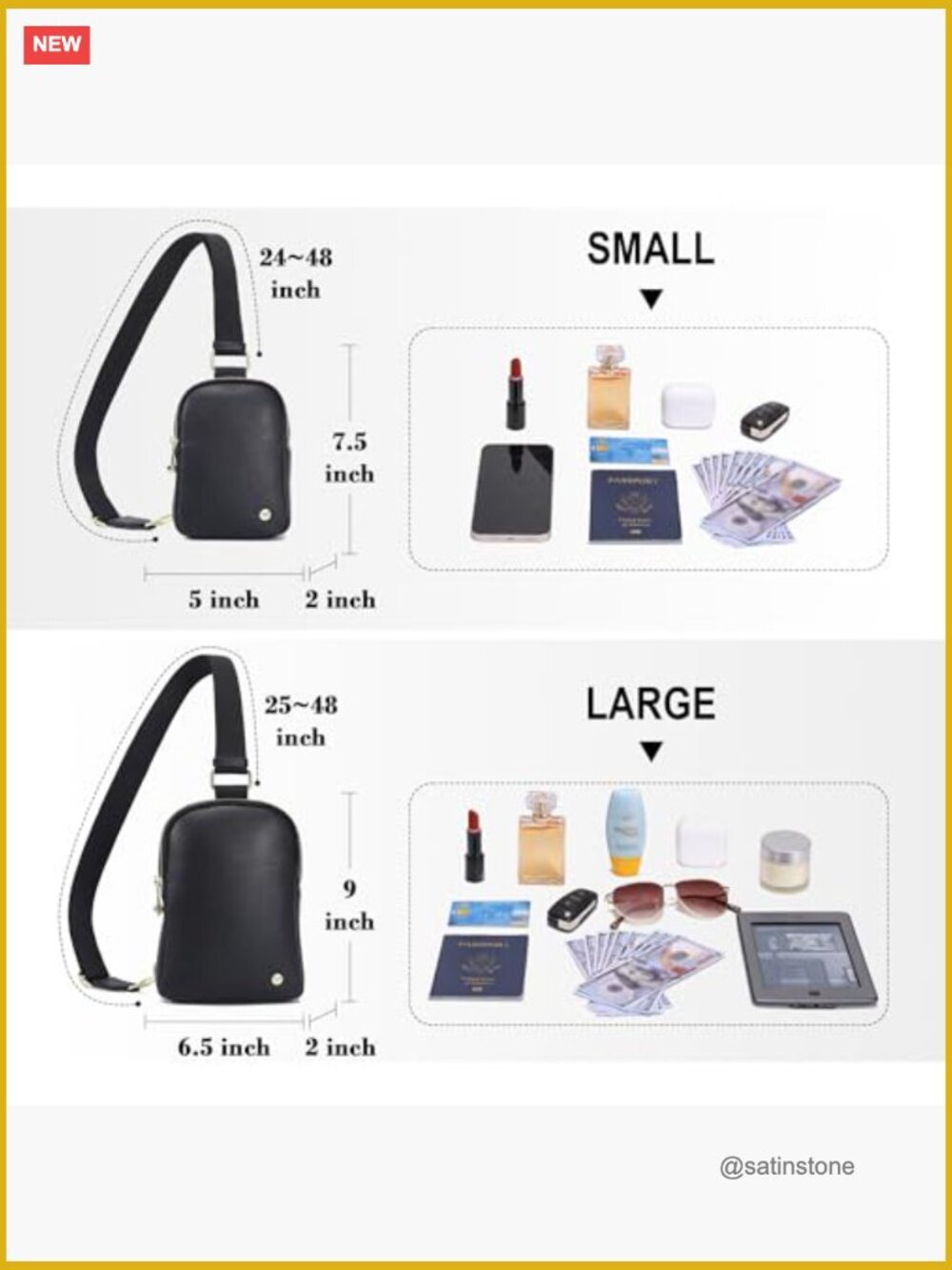 Anti Theft Crossbody Bag with RFID Blocking, Vegan Leather Sling Purse - Picture 4 of 7